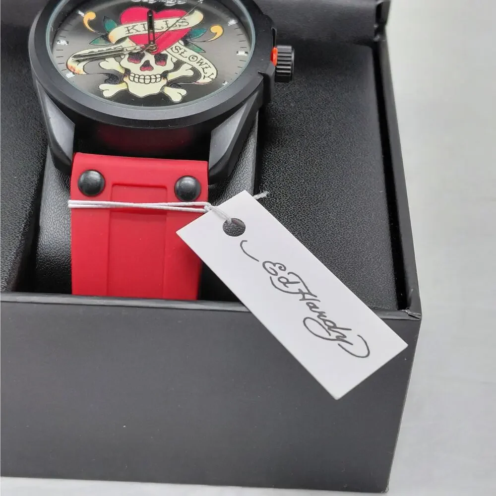 Ed Hardy Mens Love Kills Slowly Skull Tattoo Quartz Watch Y2K Gothic Punk Rock
